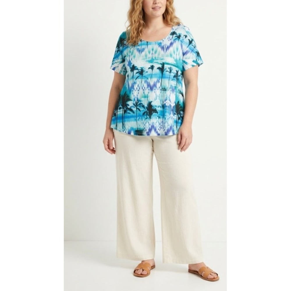 Style & Co Tropical Palm Tree Top 2X Rhinestone Embellished Vacation Stretch